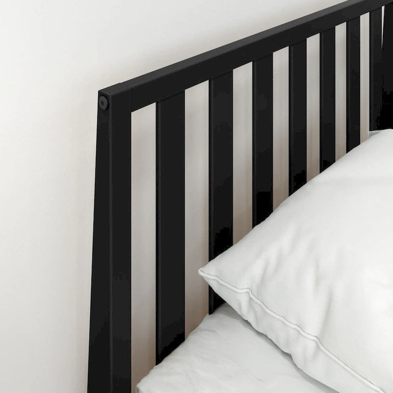 Lit simple scandinave en bois massif noir / noir et blond avec tête de lit à lattes