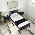 Lit simple scandinave en bois massif noir / noir et blond avec tête de lit à lattes