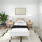 Lit simple scandinave en bois massif noir / noir et blond avec tête de lit à lattes