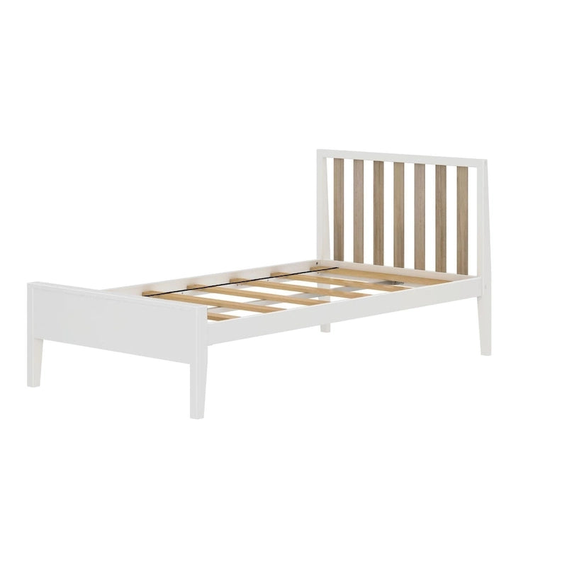 Lit simple scandinave en bois massif noir / noir et blond avec tête de lit à lattes