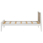 Lit simple scandinave en bois massif noir / noir et blond avec tête de lit à lattes
