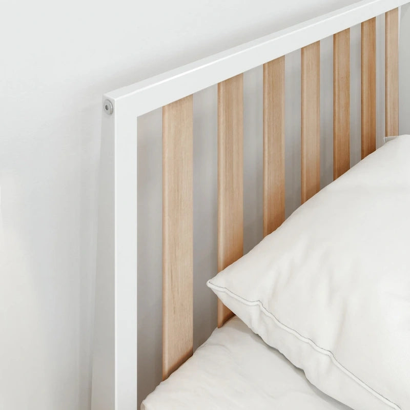 Lit simple scandinave en bois massif noir / noir et blond avec tête de lit à lattes