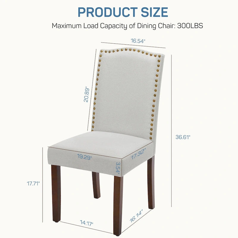 Lot de 2 chaises de salle à manger capitonnées en tissu mi-siècle noires/grises/beiges avec garniture cloutée