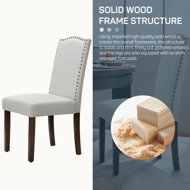 Lot de 2 chaises de salle à manger capitonnées en tissu mi-siècle noires/grises/beiges avec garniture cloutée