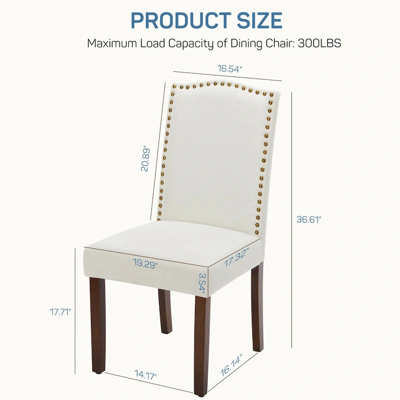 Lot de 2 chaises de salle à manger capitonnées en tissu mi-siècle noires/grises/beiges avec garniture cloutée