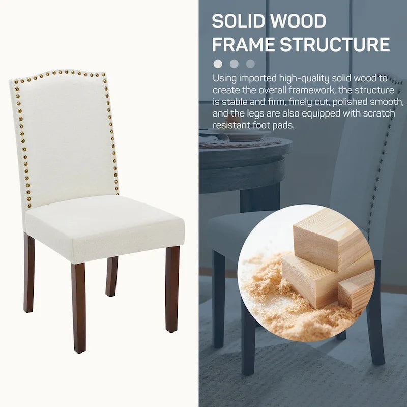 Lot de 2 chaises de salle à manger capitonnées en tissu mi-siècle noires/grises/beiges avec garniture cloutée