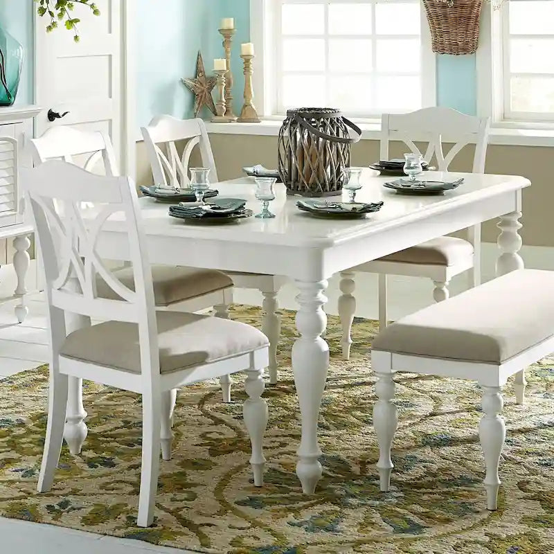 Table de salle à manger rectangulaire en bois massif Oyster White, 4-6 places