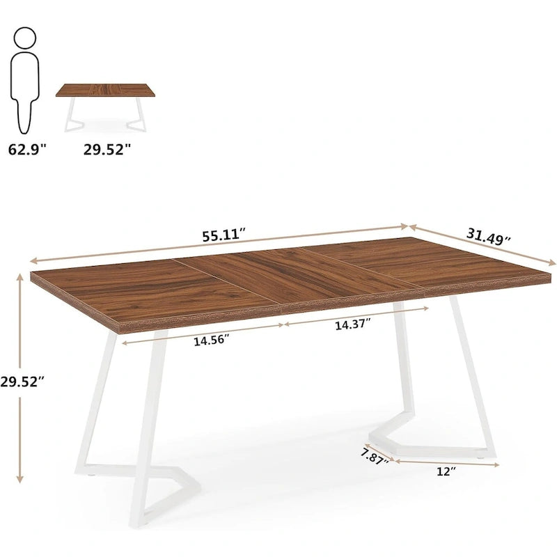 Bureau d'ordinateur 55" blanc et doré / marron avec pieds en métal