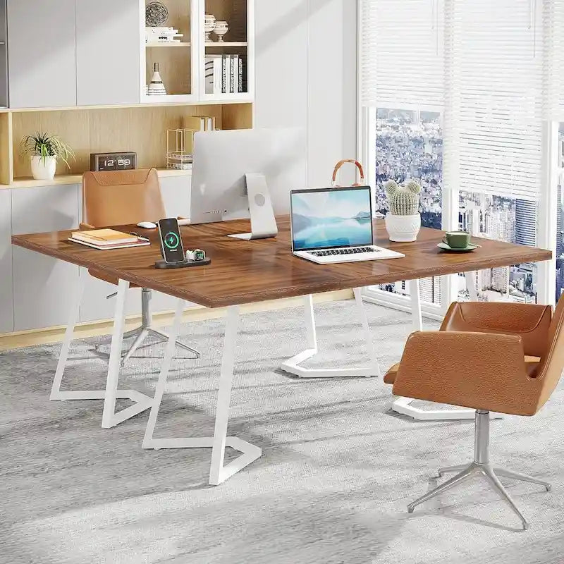 Bureau d'ordinateur 55" blanc et doré / marron avec pieds en métal