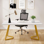 Bureau d'ordinateur 55" blanc et doré / marron avec pieds en métal