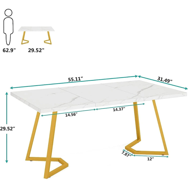 Bureau d'ordinateur 55" blanc et doré / marron avec pieds en métal