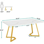 Bureau d'ordinateur 55" blanc et doré / marron avec pieds en métal