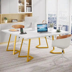 Bureau d'ordinateur 55" blanc et doré / marron avec pieds en métal
