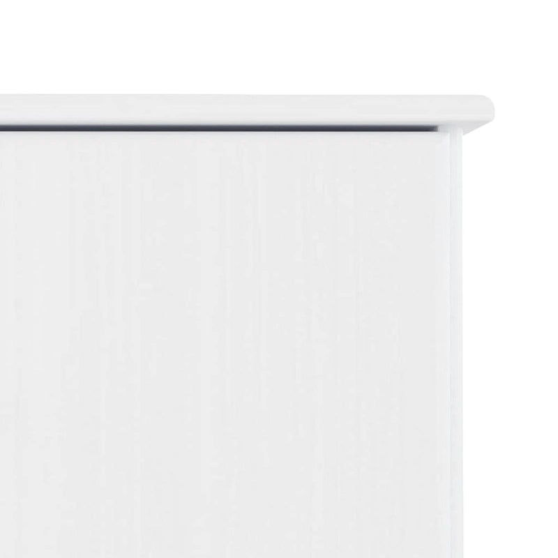 Meuble TV en pin massif blanc avec 2 compartiments ouverts et 2 compartiments avec portes
