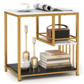 Table d'appoint à 3 niveaux en faux marbre blanc avec cadre en métal doré