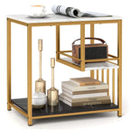  End Table 3-Tier Faux Marble Side Table w/ Storage Shelves