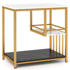 Table d'appoint à 3 niveaux en faux marbre blanc avec cadre en métal doré
