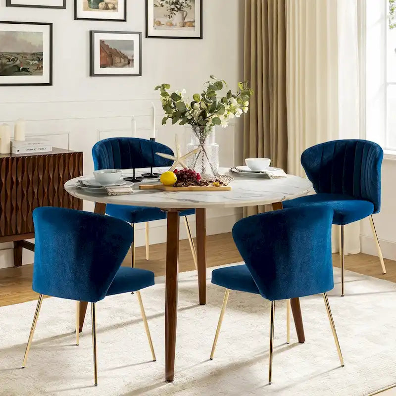 Chaise d'appoint en velours bleu marine / noir / ivoire / sauge / rose / vert / jaune / violet avec piètement en métal, lot de 4