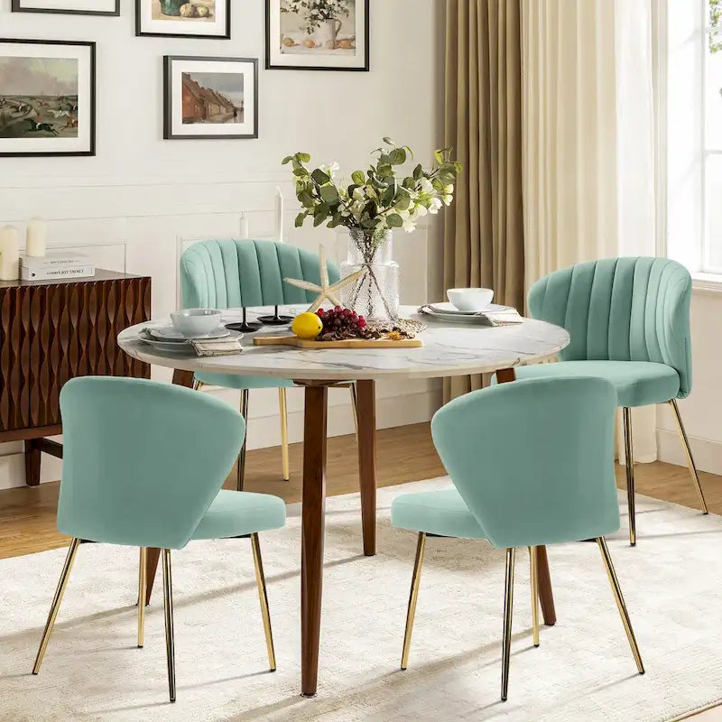 Chaise d'appoint en velours bleu marine / noir / ivoire / sauge / rose / vert / jaune / violet avec piètement en métal, lot de 4