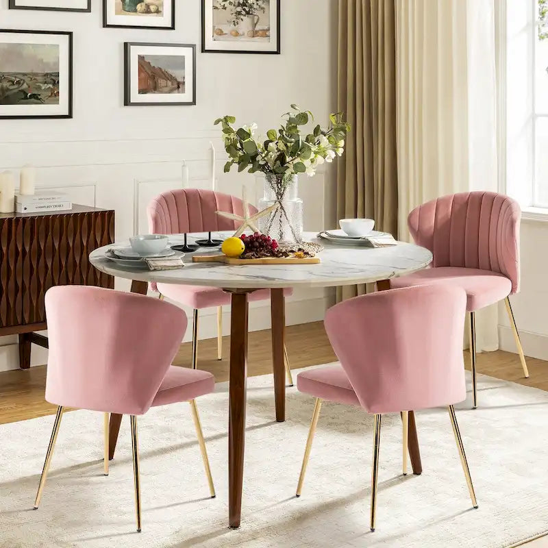 Chaise d'appoint en velours bleu marine / noir / ivoire / sauge / rose / vert / jaune / violet avec piètement en métal, lot de 4
