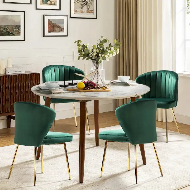 Chaise d'appoint en velours bleu marine / noir / ivoire / sauge / rose / vert / jaune / violet avec piètement en métal, lot de 4