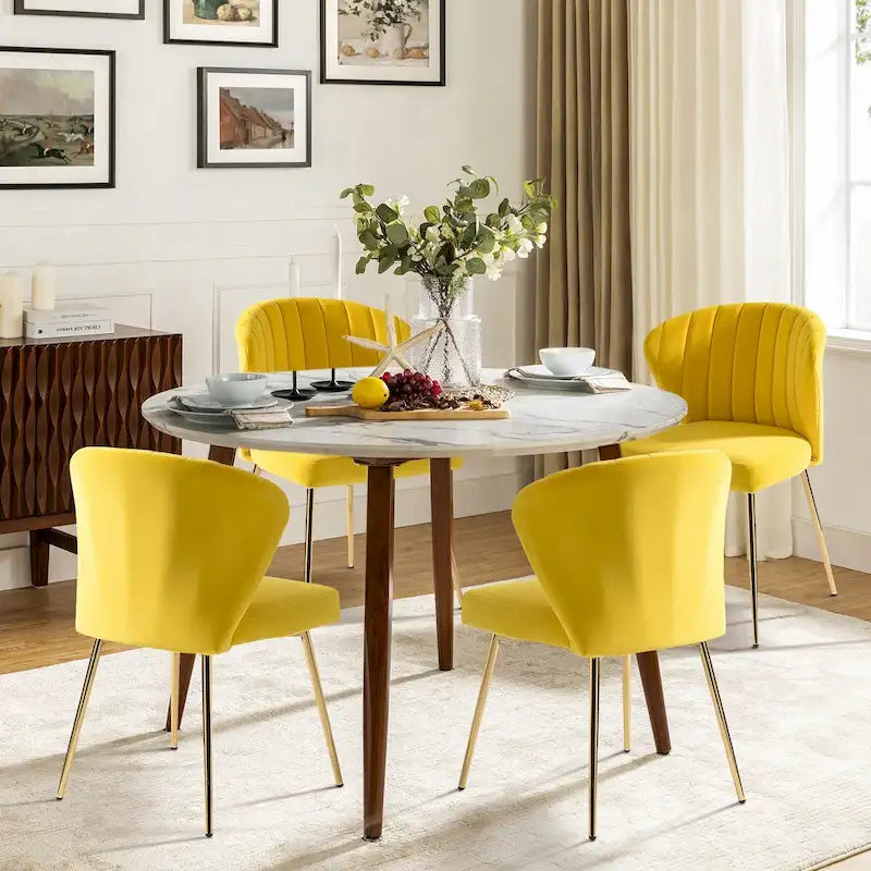 Chaise d'appoint en velours bleu marine / noir / ivoire / sauge / rose / vert / jaune / violet avec piètement en métal, lot de 4