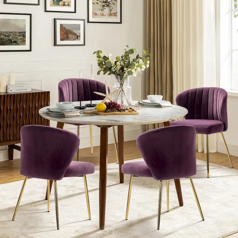 Chaise d'appoint en velours bleu marine / noir / ivoire / sauge / rose / vert / jaune / violet avec piètement en métal, lot de 4