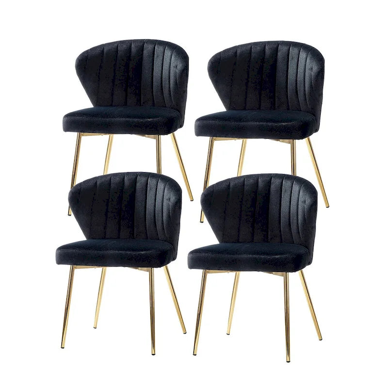 Chaise d'appoint en velours bleu marine / noir / ivoire / sauge / rose / vert / jaune / violet avec piètement en métal, lot de 4