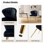 Chaise d'appoint en velours bleu marine / noir / ivoire / sauge / rose / vert / jaune / violet avec piètement en métal, lot de 4