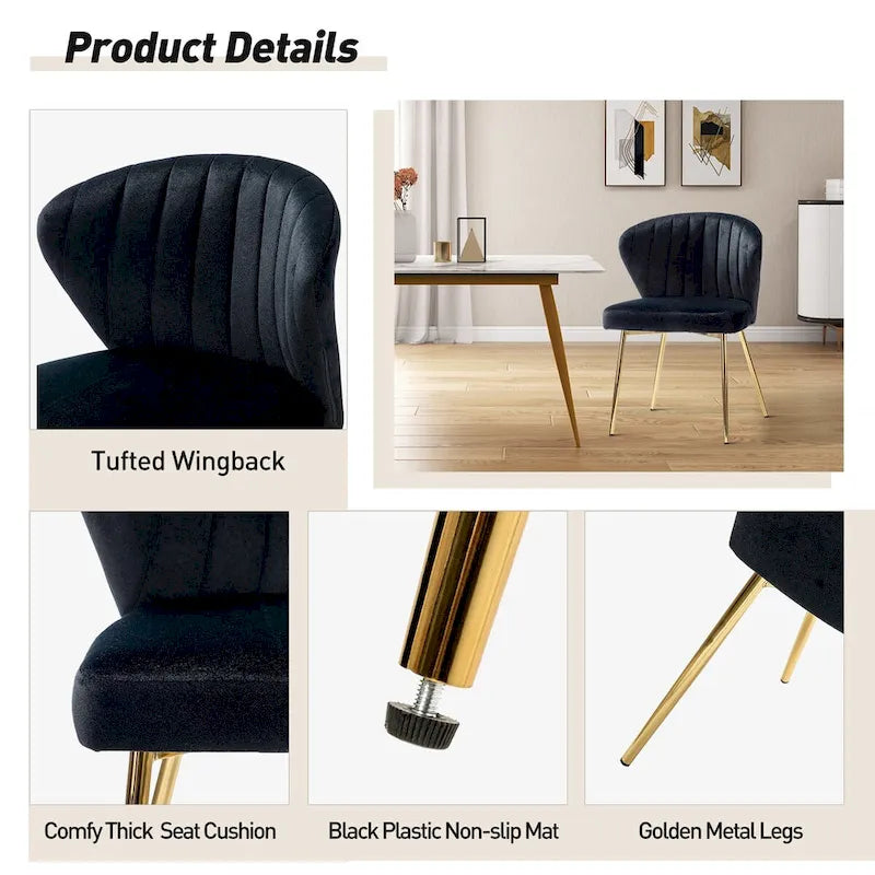 Chaise d'appoint en velours bleu marine / noir / ivoire / sauge / rose / vert / jaune / violet avec piètement en métal, lot de 4