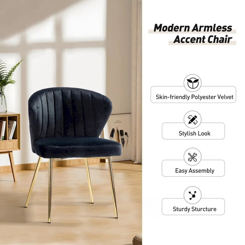 Chaise d'appoint en velours bleu marine / noir / ivoire / sauge / rose / vert / jaune / violet avec piètement en métal, lot de 4