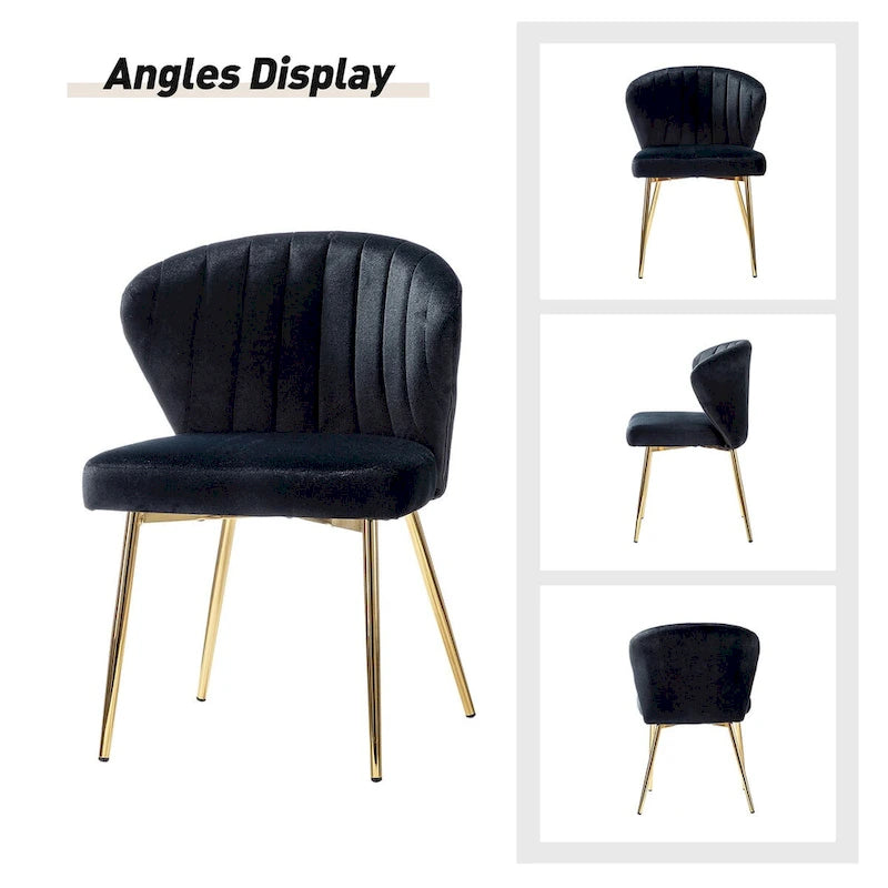 Chaise d'appoint en velours bleu marine / noir / ivoire / sauge / rose / vert / jaune / violet avec piètement en métal, lot de 4