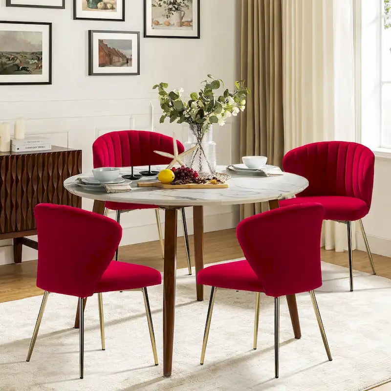 Chaise d'appoint en velours bleu marine / noir / ivoire / sauge / rose / vert / jaune / violet avec piètement en métal, lot de 4