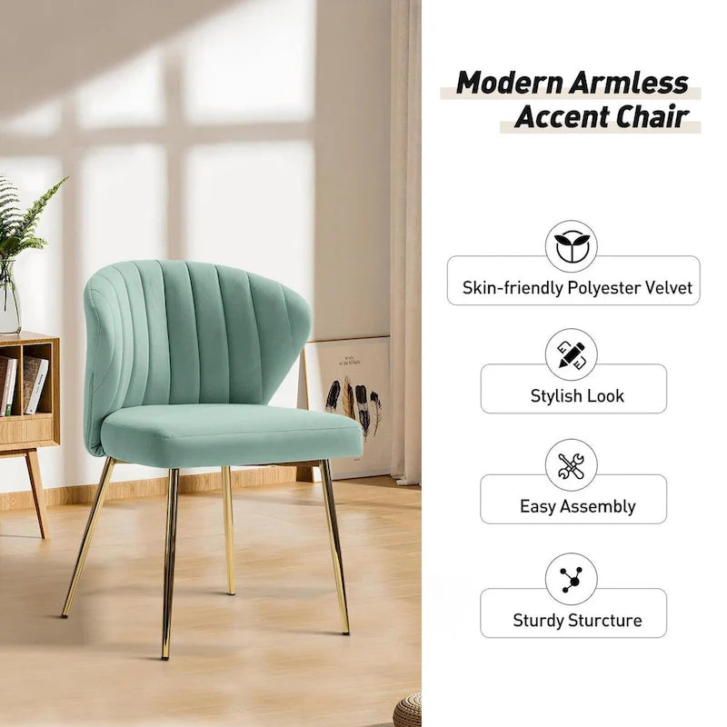 Chaise d'appoint en velours bleu marine / noir / ivoire / sauge / rose / vert / jaune / violet avec piètement en métal, lot de 4