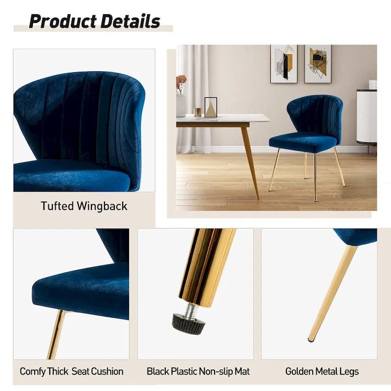 Chaise d'appoint en velours bleu marine / noir / ivoire / sauge / rose / vert / jaune / violet avec piètement en métal, lot de 4