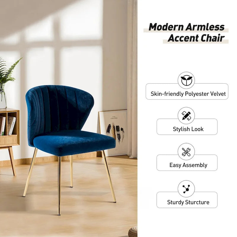 Chaise d'appoint en velours bleu marine / noir / ivoire / sauge / rose / vert / jaune / violet avec piètement en métal, lot de 4