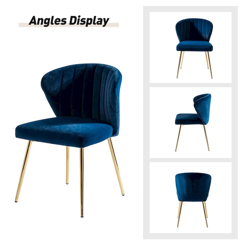Chaise d'appoint en velours bleu marine / noir / ivoire / sauge / rose / vert / jaune / violet avec piètement en métal, lot de 4