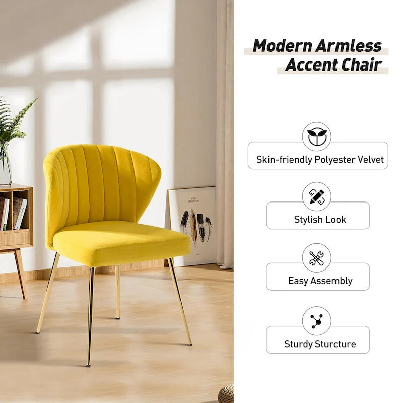 Chaise d'appoint en velours bleu marine / noir / ivoire / sauge / rose / vert / jaune / violet avec piètement en métal, lot de 4