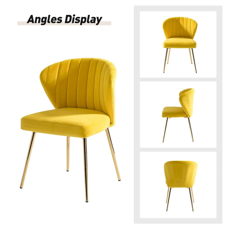 Chaise d'appoint en velours bleu marine / noir / ivoire / sauge / rose / vert / jaune / violet avec piètement en métal, lot de 4