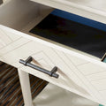 Console 2 tiroirs avec étagère ouverte, finition vieillie blanc / noir / greige / marron