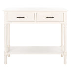 Console 2 tiroirs avec étagère ouverte, finition vieillie blanc / noir / greige / marron