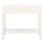 Console 2 tiroirs avec étagère ouverte, finition vieillie blanc / noir / greige / marron