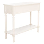 Console 2 tiroirs avec étagère ouverte, finition vieillie blanc / noir / greige / marron