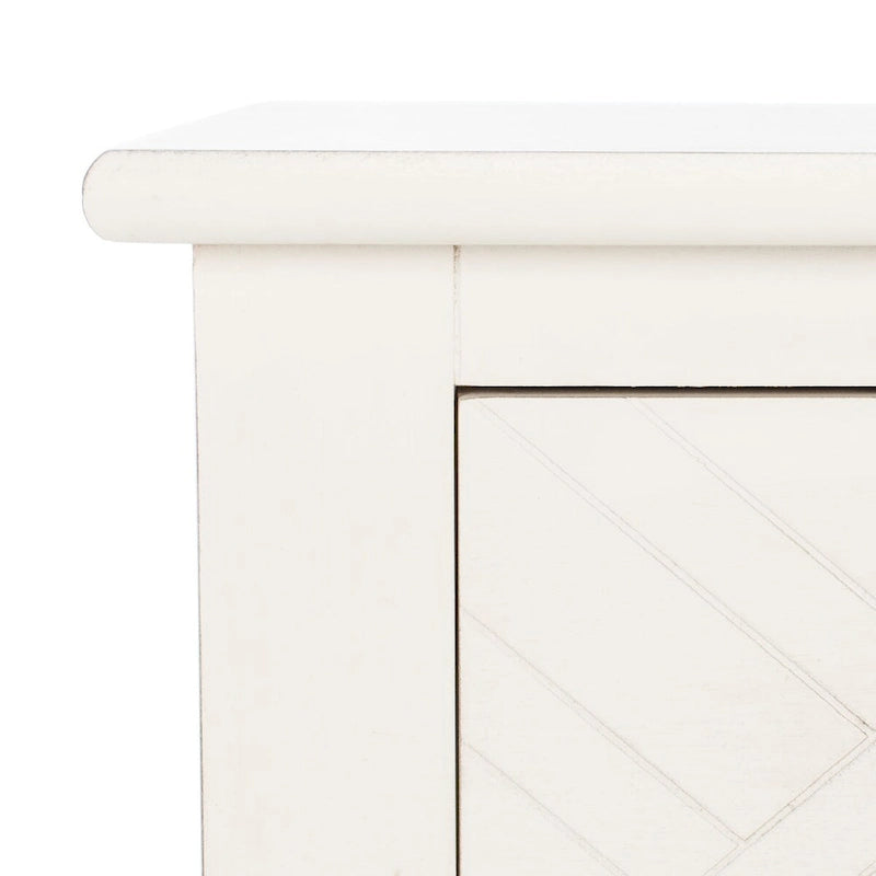 Console 2 tiroirs avec étagère ouverte, finition vieillie blanc / noir / greige / marron