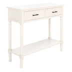 Console 2 tiroirs avec étagère ouverte, finition vieillie blanc / noir / greige / marron