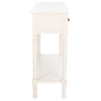 Console 2 tiroirs avec étagère ouverte, finition vieillie blanc / noir / greige / marron
