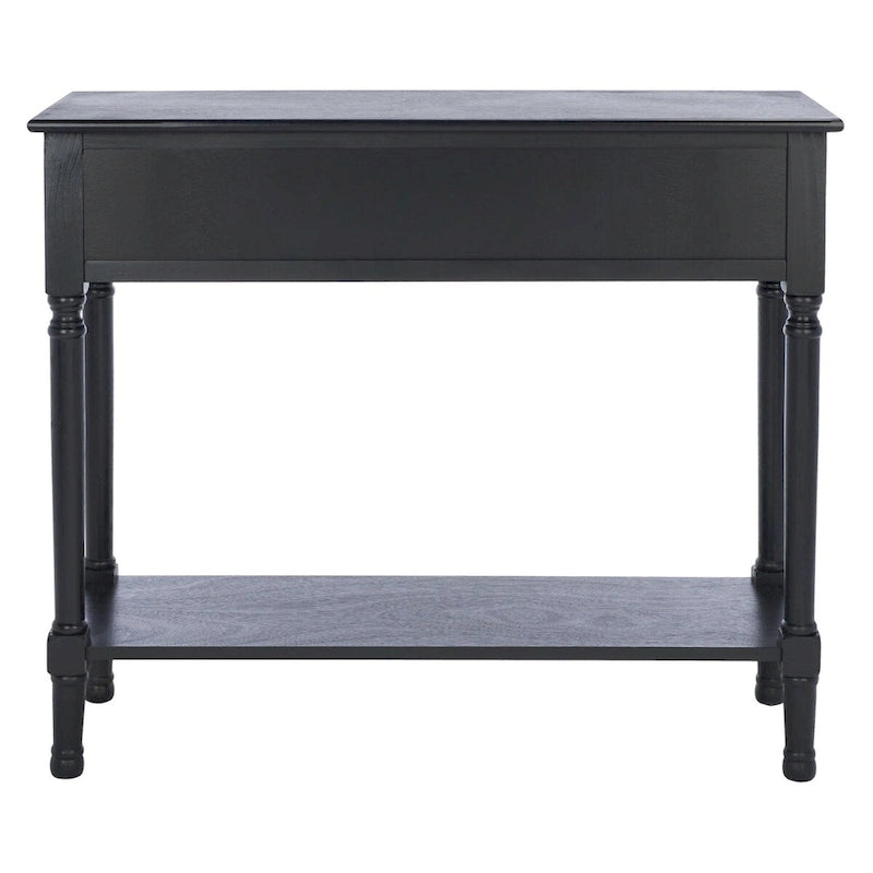 Console 2 tiroirs avec étagère ouverte, finition vieillie blanc / noir / greige / marron