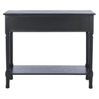 Console 2 tiroirs avec étagère ouverte, finition vieillie blanc / noir / greige / marron
