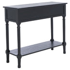 Console 2 tiroirs avec étagère ouverte, finition vieillie blanc / noir / greige / marron
