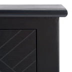 Console 2 tiroirs avec étagère ouverte, finition vieillie blanc / noir / greige / marron